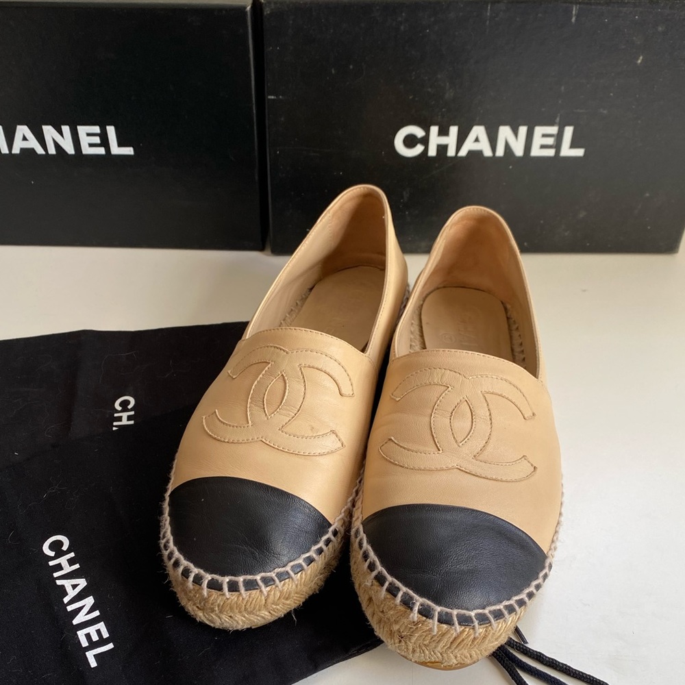 Chanel Full Set CC espadrilles lamb leather nude 40